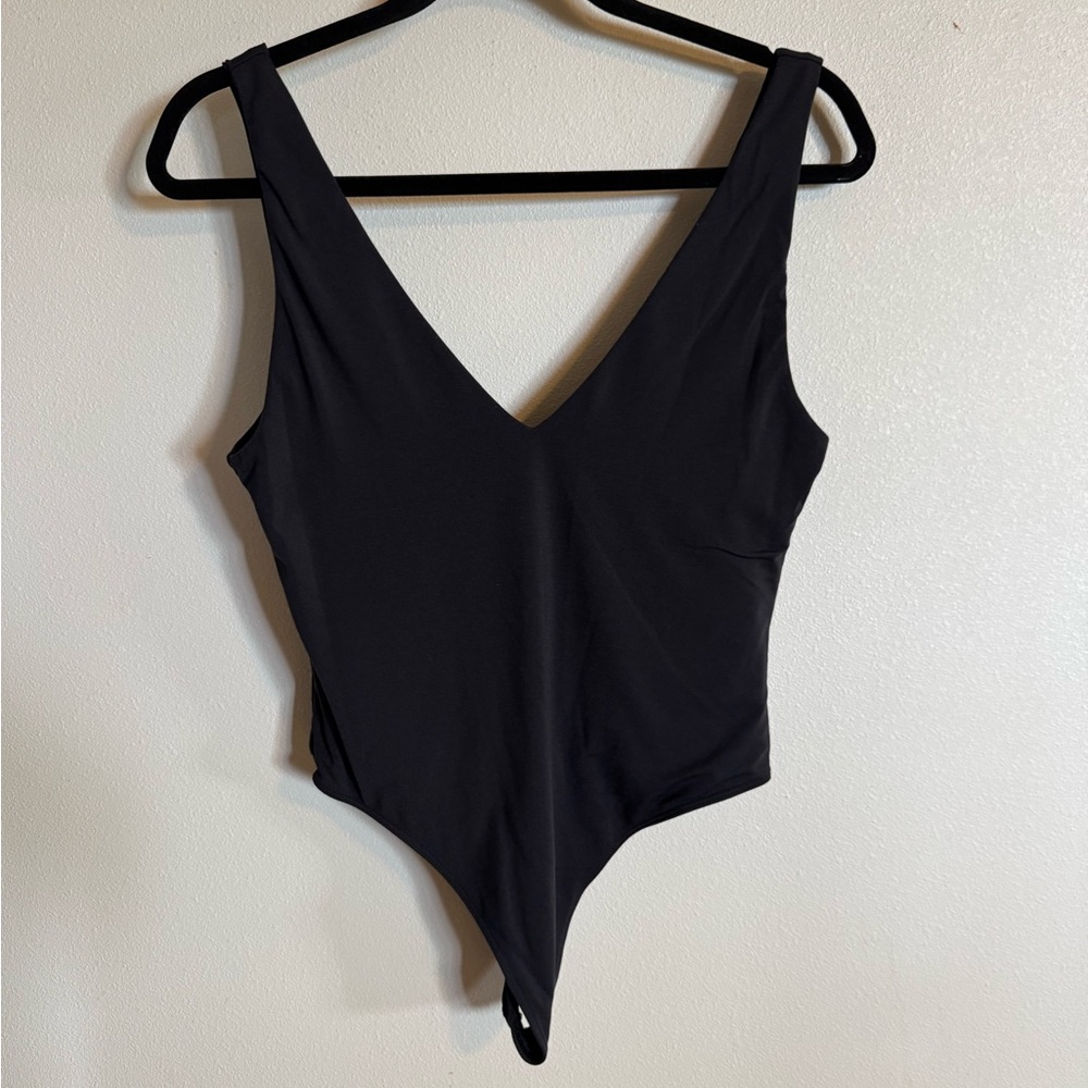 Aritzia Black V-Neck Thong Bodysuit